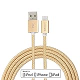 Bracevor Apple MFI Certified Lightning Cable * 2M (6.6 Ft) Nylon Braided 8 pin to USB (Fast Charging up to 2.4 Amps) for iPod iPhone iPad - Golden RS.599 (70.00% Off) - Amazon