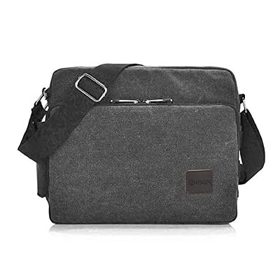 Chereeki Messenger Bag, GSTEK Unisexe Vintage Canvas Messenger Sacs Casual Sling Epaule Pack Daypack Satchel Sac pour le Travail, Ecole, Usage Quotidien - 30cm (L) x 10cm (W) x 26cm (H), 26 Poches (Noir)