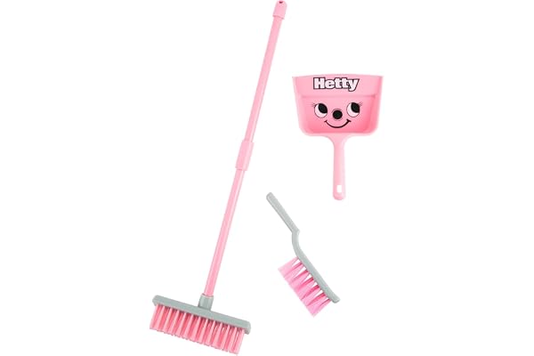 Set de ménage Casdon Hetty, Jouets de Nettoyage colorés pour Les Enfants dès 3 Ans, Encourage l’Apprentissage par Le Jeu, avec Balai, balayette et Pelle, Rose
