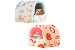 HMCEY 2 Pcs Maison Cochon d'Inde,Maison Hamster Tissu,Couchages pour Petits Animaux,Lit en Peluche Lapin,Cabane Lapin Interieur,Cachette pour Cochon d'Inde Lavables,Lits Grotte Chaud pour Chinchilla