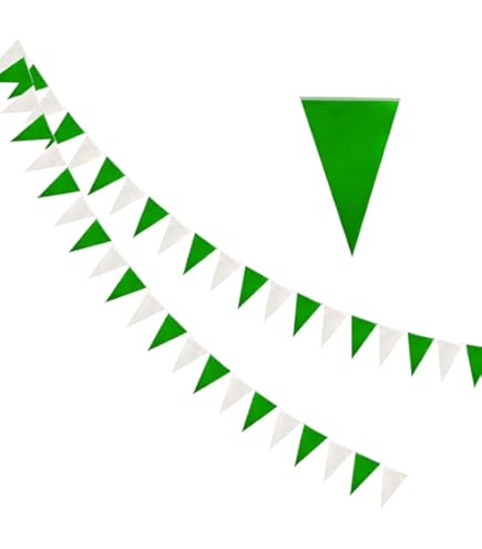 Guirlande Fanion Verte Et Blanche De 8 Mètres - Pour Décoration Intérieure Et Extérieure, Mariage, Anniversaire, Jardin