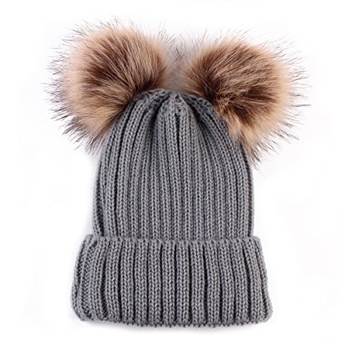 pusekyInfant Toddler Baby Cute Pom Pom Balls Hats Knit Crochet Winter Warm  Beanie Cap
