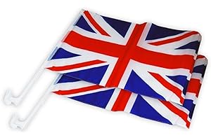 NAVA New New 2pcs 8"x12" Car Flag UK British National Flags Window Banner Plastic Pole