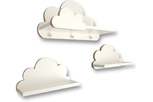 ‎MOLILAND EIN Set Wolkenregal Mit Aufhaken Zum Deko Kinderzimmer | Stabile 3 Wolke Wandregale Weiss Für Jede Einrichtung Eines Babyzimmer Deko | Keine Sichtbaren Befestigungen | Befestigungssatz Enthalten