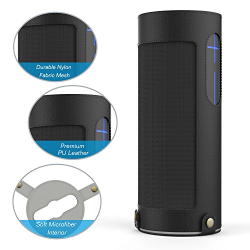 MoKo UE MEGABOOM Lautsprecher Hülle Abdeckung, Premium Kunstleder Schutzhülle Tasche Case mit Handschlaufe / Karabiner für UE MEGABOOM Bluetooth Wireless Speaker, Schwarz - 2