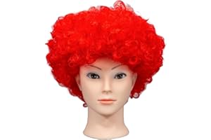 SHATCHI Afro Wigs Curly Bouncy Hair For Fancy Dress Party Costume Disco Accessory Unisex 60s 70S 80s Theme,Red