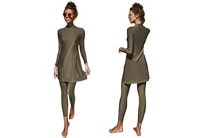 IBAKOM Femmes Maillots de Bain Musulmans Islamique Modest Couverture Complète Burkini Manches Longues Haut Pantalon Natation été Tenue de Plage Maillots Rashguards 2 Pièce