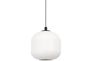 EGLO lampa wisząca Mantunalle, lampka wisząca stół jadalny, oświetlenie z metalu w kolorze czarnym i szkła w kolorze białym, oprawka E27, Ø 20 cm