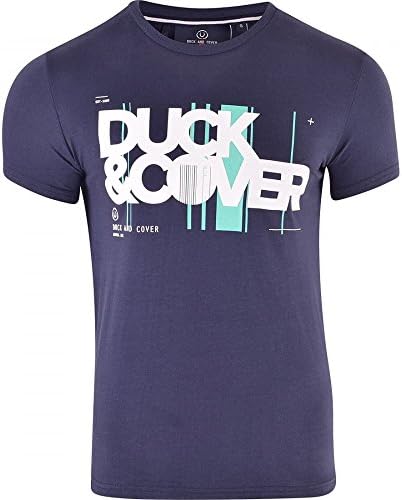 Duck and Cover Designer Mens Signature Print Designer Short Sleeved T-Shirt Top Medium Navy Blue