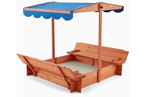 HOME DELUXE - Sandkasten BUDDELKISTE - Mit verstellbarem Dach und Bodenplane - Maße: 110 x 110 x 110 cm - inkl. komplettem Montagematerial | Sandspielkasten Holzsandkasten Sandspielzeug
