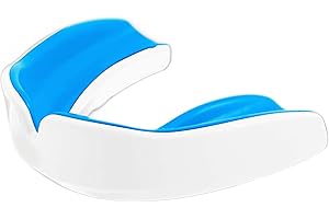 Enmo Maxilla Gel Gum Shield - Youth Under 10 Mouth Guard with Case for Rugby, Boxing, Hockey and Contact Sports - Mouthguard with Boil & Bite, Breathing Channel Tech, Dual Layer - Blue/White