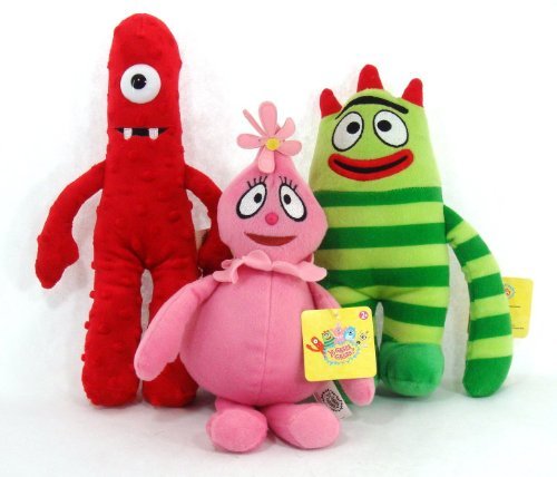 Nanco Yo Gabba Gabba Set of 3 Plush Dolls Muno Brobee & Foofa 9 inches