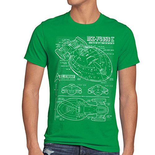 style3 NCC-74656 Cianotipo Camiseta para Hombre T-Shirt Fotocalco Azul Voyager, Talla:M, Color:Verde