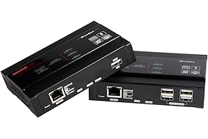 Mirabox 4K HDMI USB KVM Extender Over IP CAT5e/ CAT6 bis zu 328ft, Utral-Low Lentency, EDID Verwaltung, Unterstützt Gigabit POE Network Switch, UHD 4K@30Hz YUV 4:4:4 und 5.1ch/7.1ch/DTS/Dolby Audio