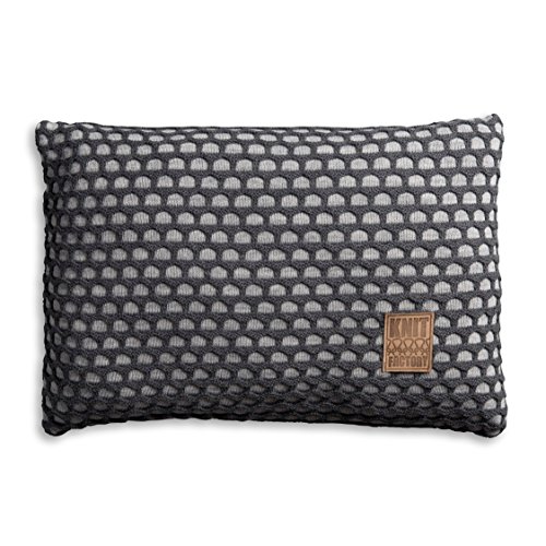 Knit Factory 1081351 Dekokissen Strickkissen Mila mit Füllung, 60 x 40 cm, grau / antra