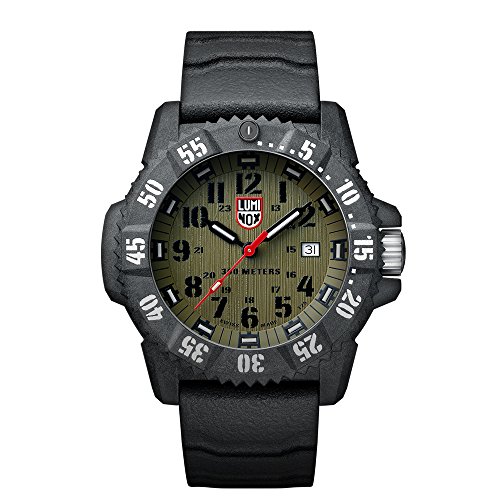 Luminox Carbon SEAL  Men's Quartz watch with Green dial featuring LLT Luminox light Technology 46 millimeters Carbon Compound case and Grey Rubber Strap  XS.3813