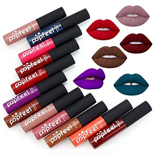 DE'LANCI Lippenstift Gloss Set 12x Matt Lippenstift, Wasserdichtes,Mit Aufbewahrungstasche, #01- #12