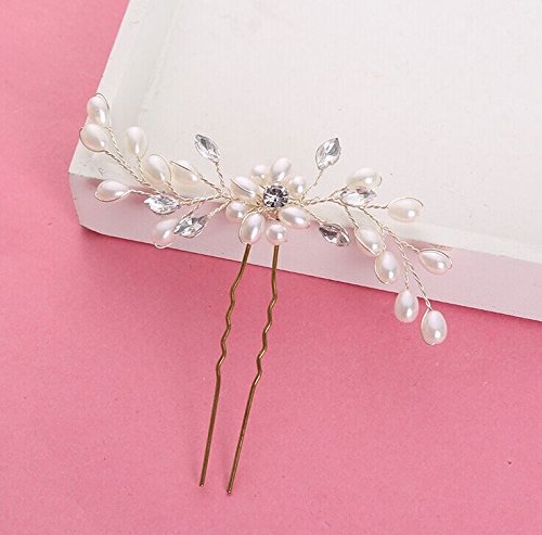 Musuntas Damen Haar-Schmuck mit Perlen und Strass, ideal als Brautschmuck, 2 Stück - 5