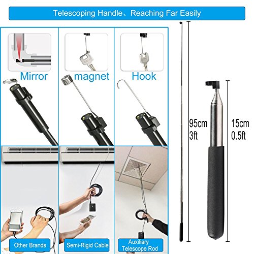 AQV Endoskop Kabelloses WiFi Endoskopkamera wasserdichte Inspektionskamera mit 2,0 Megapixel 720P HD halbsteife Kabel Boreskope Schlange kamera fÃ¼r Android und IOS Smartphone 5m