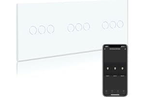 BSEED Interrupteur Connecté WiFi,3 Gang 2 Voie Triple Interrupteur Tactile Mural,Compatible avec Alexa et Google Home,Blanc Interrupteur Va et Vient sans Fil avec Écran Tactile(Ligne Neutre Requis)