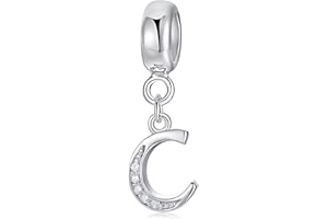 SYMRETIE Ciondolo iniziale A-Z, compatibile con il braccialetto Pandora, ciondolo lettera in argento per regalo di compleanno da donna
