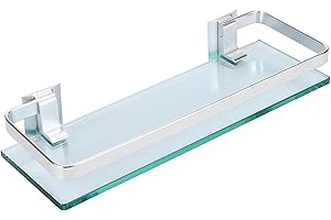 All-Pie Wall mounted bathroom glass storage rack, bathroom Shelves rectangle tempered glass, perforated installation with expansion screws (Small size)