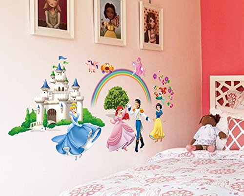 ufengke® Prinzessin Schloss Prinzessin und Prinz Wandsticker, Kinderzimmer Babyzimmer Entfernbare Wandtattoos Wandbilder - 2
