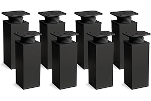 sossai® Pieds de meubles MFV1 | lot de 8 | Couleur: Noir mat | Hauteur: 120mm (+20mm) réglables | Forme angulaire: 40 x 40 mm | Vis inclus