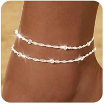 Lot Bracelets Cheville Or Et Argent Femme - Plaqué Or 18 Carats - Réglables - Cœur, Croix, Perles