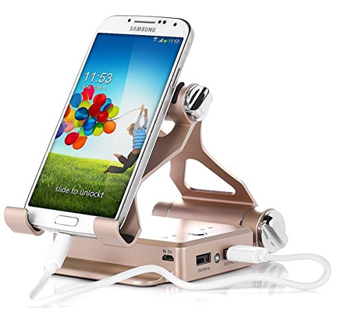 ULTRICS® Einstellbare Aluminium Handy Stand mit 10000mAh Dual USB Powerbank, 270 Grad Drehen Multi Betrachtungswinkel Handy-Standplatz, Desktop-Lade-Dock für iPhone iPad Samsung Galaxy Sony Xperia HTC LG iPod Nokia Tablet für Home Office Küche - 4