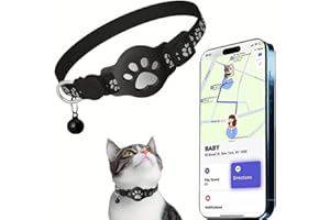 SZSEYNMY Collar GPS Gatos, GPS para Gatos sin Cuota Mensual. Collar Localizador Compatible con Apple Find My (Solo iOS), No Requiere SIM (Collar + rastreador Blanco)