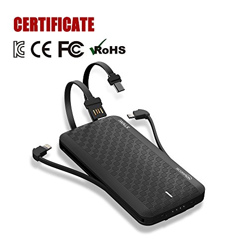 iWalk 8000mah avec Lightning USB Type-C Et Micro USB C  bles Batterie Externe Chargeur Slim Portable Compacte Int  gr  e Power Bank pour iPhone Samsun