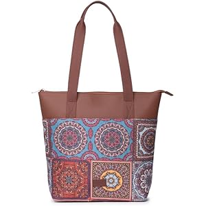 ZOUK Printed Women\'s Jute Handcrafted Vegan Leather Everyday Tote