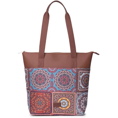 ZOUK Printed Women\'s Jute Handcrafted Vegan Leather Everyday Tote