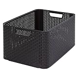 Aspecto de la rota CURVER 205850 - Cesta con Tapa con Efecto Mimbre (tamaño Grande, Polipropileno), Color Gris