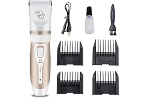 INF Cortapelos inalámbrico para perros, silencioso y con accesorios, Dorado / Blanco