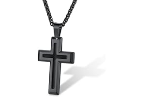 Supcare Cross Necklace for Men Women, Stainless Steel Plain/Bible Cross Pendant Necklaces Gold/Black, Adjustable Sturdy Chain 22+2Inches - With Gift Box