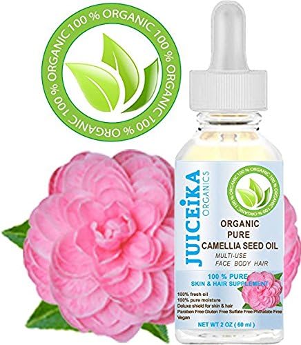 100 % PURE ORGANIC CAMELLIA SEED OIL 100% PURE & REFINED- COLD PRESSED. 100% Pure Moisture for FACE, BODY, HANDS, FEET, MASSAGE, NAILS & HAIR and LIP CARE. (2 Fl. oz. - 60 ml.)