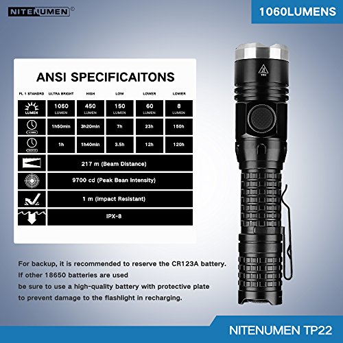 Das Set für USB aufladbare taktische Taschenlampe,Cree XP-L V5 LED 1060 Lumen USB nachladbare taktische Taschenlampe:Leistungsfähige helle super helle wasserdichte Fackel,18650 nachladbare Li-Ionbatterie-Nitenumen TP22 - 8