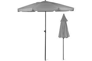 SUNMER 2M Grey Beach Umbrella, Beach Parasol, Water Repellent, UV Light Protection, Easy to Open and Close, Garden Outdoor Parasol With Tilt Mechanism