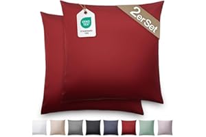‎BLUMTAL Blumtal Mako Satin Kissenbezug 80x80 Baumwolle Rot - 2er Set Kissenbezüge aus 100% Baumwolle - Edle Glanzoptik & Reißverschluss - Satin Kissenbezug für Kopfkissen 80x80 & Sofakissen