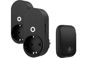 JOYMY Kabellose Türklingel Batterielose, Steckdosen-Funkklingel IP55 Wasserdicht Drahtloses Türklingel Funk Türklingel mit EU-Steckdose, 4 Lautstärkestufen, 38 Melodien, 300m Schwarz