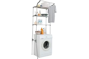 BAOYOUNI Étagère au-Dessus des Machine à Laver ou Toilettes WC Support de Rangement en Métal à 3 Niveaux pour Salle de Bain, Assemblage Facile, 68 x 49,5 x 210 cm, Gris