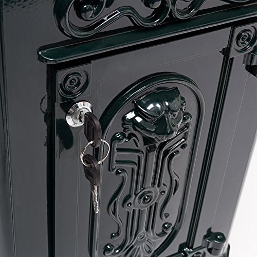 Relaxdays Standbriefkasten Antik HBT: 106 x 38 x 34 cm nostalgischer Säulenbriefkasten aus rostfreiem Aluminium englischer Briefkasten Postkasten in britischem Design mit Posthorn, grün - 5