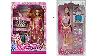 Aenon Fashion Girls Combo Doll with Dress, Crown and Cute Doll Accessories with Stylish Hand Bag, Style Wardrobe Doll Set for Girls, Doll Toy for Kids |Folding Hands |Removable Shoes