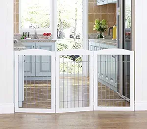 Spirich Freestanding Wire Pet Gate for Dogs, 60 inches Extra Wide, 30 inches Tall Dog Gate for The Houes, Doorway, Stairs, Pet Puppy Safety Fence, White - 3 Panels