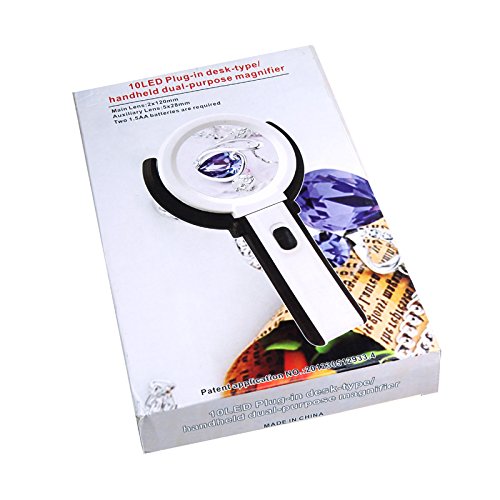 KKmoon Lupa 10   Luz de LED Lente de lupa de tipo de l  mpara de escritorio de mano y plegable 2x 120mm 5x 28mm para leer arreglar  etc