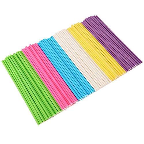 eBoot Lollipop Sticks Cake Pops Stiele für Weihnachten und Geburtstagsfeier, 6 Zoll, 150 Stück (Blau, Weiß, Purpurrot, Gelb, Rosafarben, Grün)