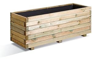 bac à fleurs rectangle FIRST en bois Jardipolys | 120 x 40 x 45,5 cm | 218 L | pot de fleurs rectangulaire sur pieds | jardinière rectangulaire assemblée avec planches de bois |pot de plantes en bois |décoration pour jardin, balcon, terrasse