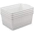 Easymanie Large Plastic Storage Basket Box, 4 Packs, White